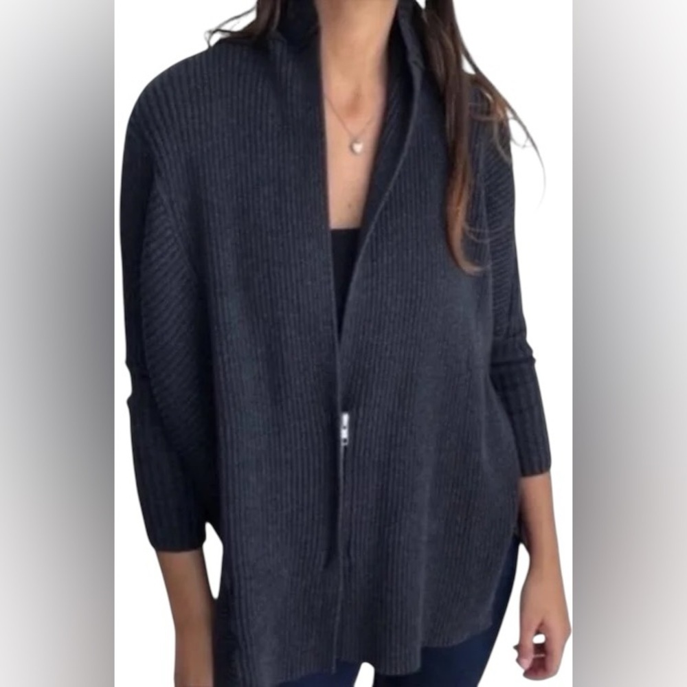 CAbi Cosmic Oversized Rib Knit Cardigan Sweater Sz S Gray Full Zip Casual Cozy